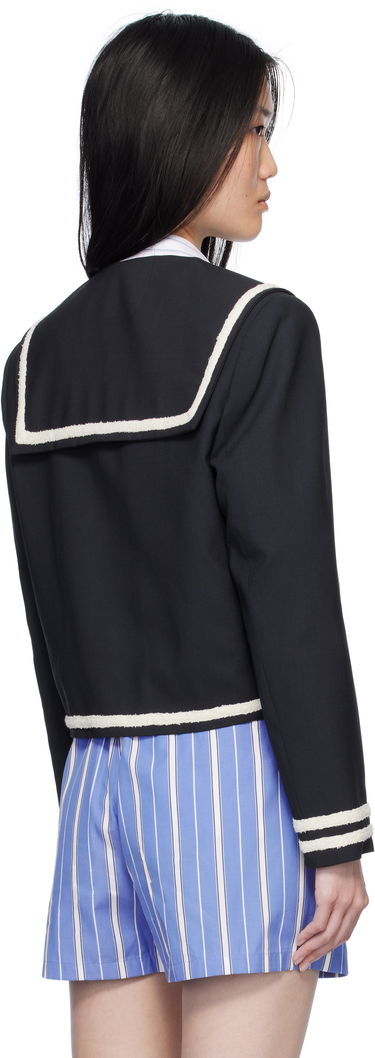 Jakke MSGM MSGM Sailor Collar Cropped Jacket Mørkeblå | 3841MDG02 257127, 2