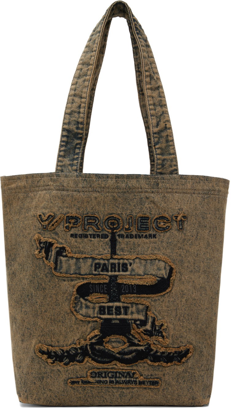 Mulepose Y/PROJECT Beige 'Paris' Best' Denim Tote Brun | 620BA004