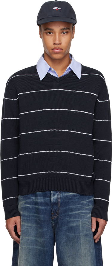 Sweater Noah Noah Striped V-Neck Sweater Mørkeblå | SW096SS25NVY, 0