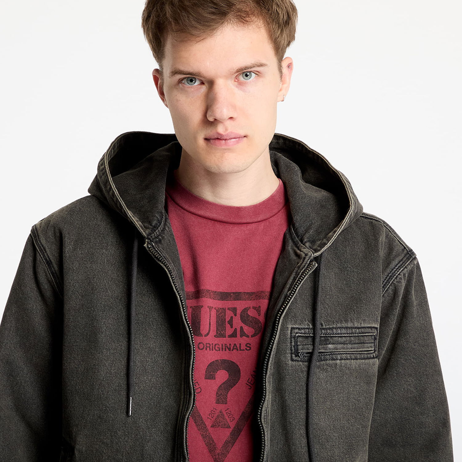 Sweatshirt GUESS Guess Originals Sanded Denim Hoodie Jacket Grå | M5RG85D4Y50-GWSB, 1