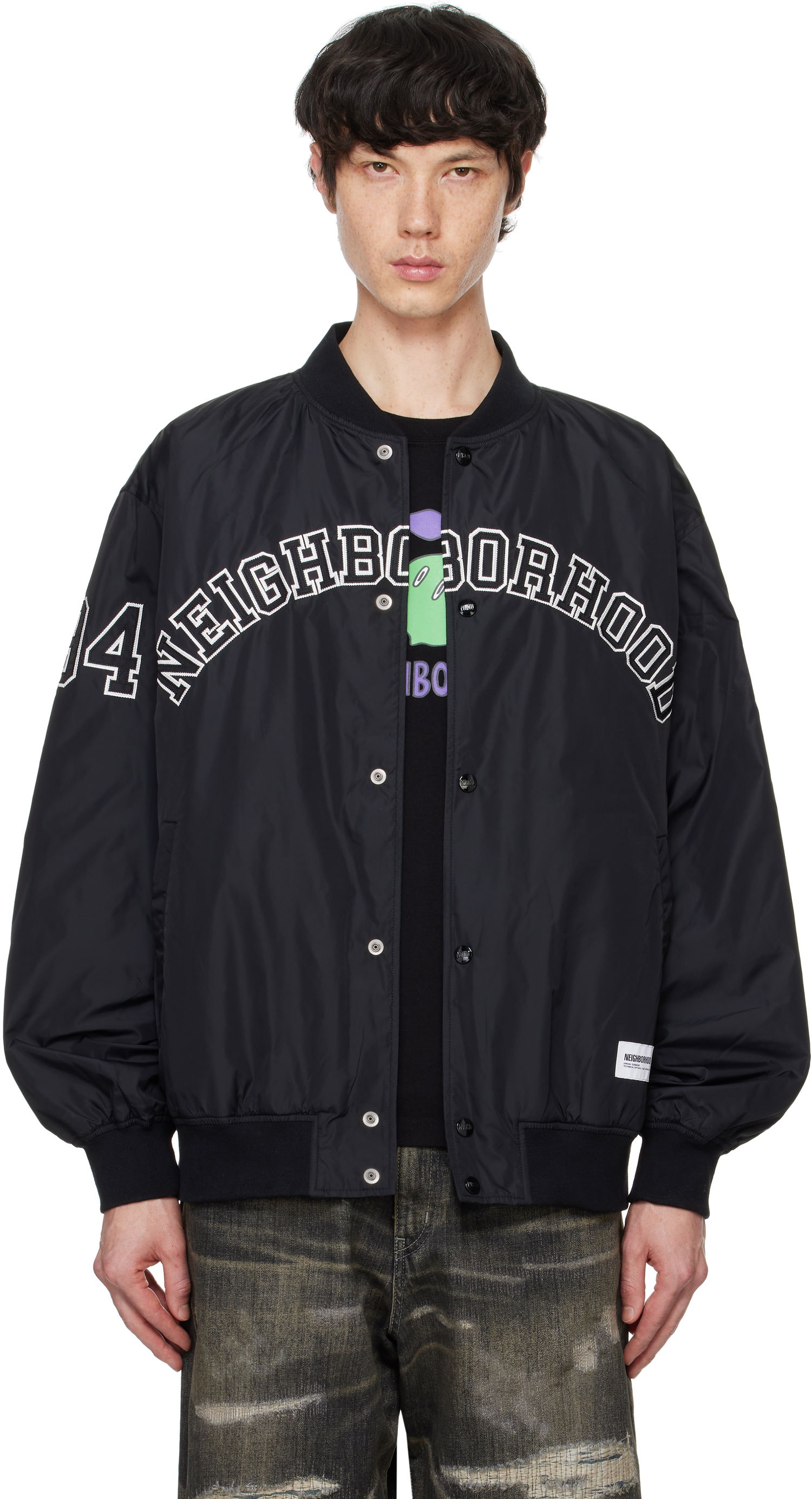 Bomberjakke Neighborhood Baseball Bomber Jacket Sort | 242TSNH-JKM04, 0