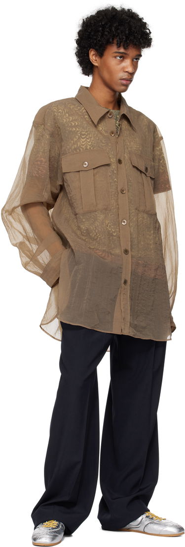 Skjorte Dries Van Noten Dries Van Noten Crinkled Button-Up Shirt Brun | 251-020721-1329, 3