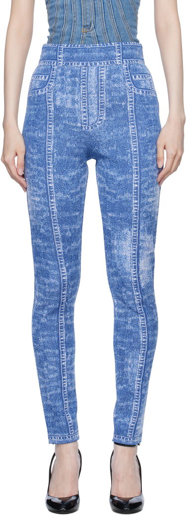 Leggings Balmain Denim Effect Knit Leggings Blå | EF1PD185KH80, 0