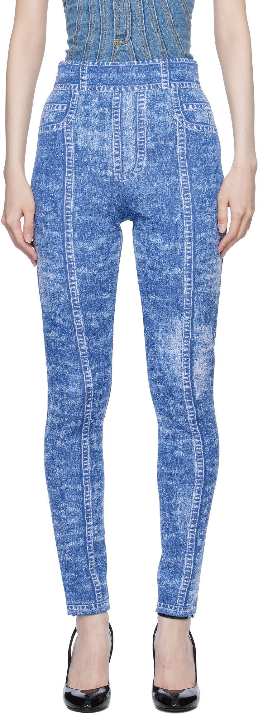 Leggings Balmain Denim Effect Knit Leggings Blå | EF1PD185KH80