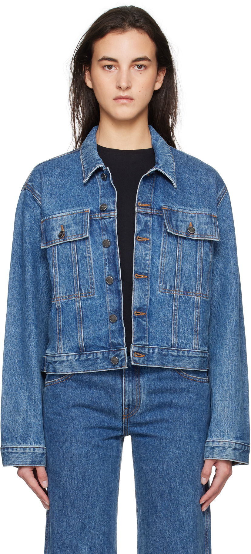 Jakke Khaite Saunder Cropped Denim Jacket Blå | 1160908009