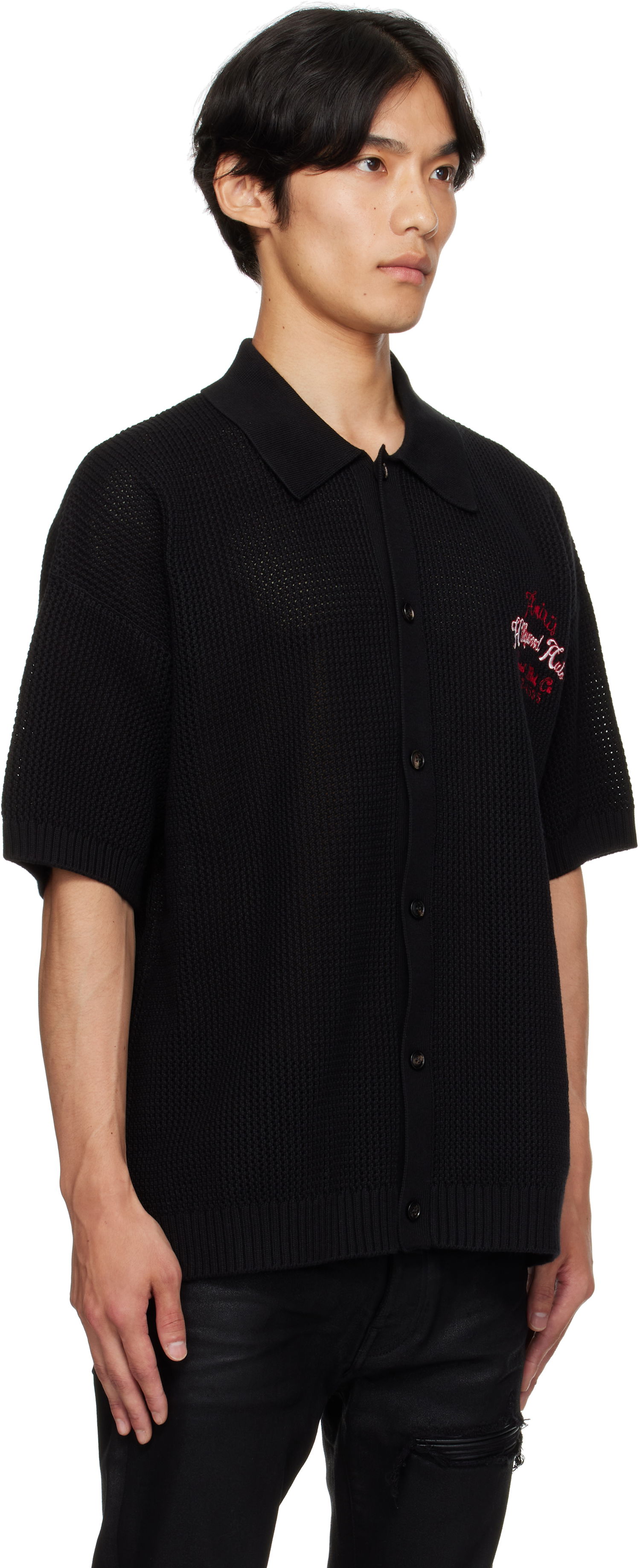 Polo skjorte AMIRI AMIRI 'Hollywood Auto' Mesh Polo Shirt Sort | AMKNIR1028, 1