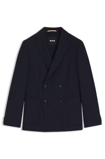 Jakke BOSS BOSS Double-Breasted Seersucker Blazer Mørkeblå | 50553872, 0