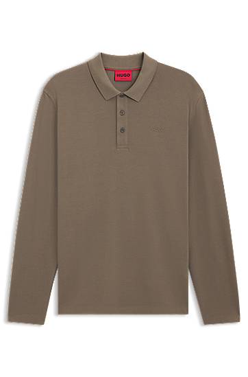 Polo skjorte BOSS Long-Sleeve Cotton-Pique Polo Shirt Brun | 50547358