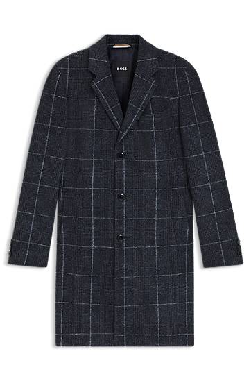 Frakker BOSS Slim-Fit Checked Coat Mørkeblå | 50551092, 0