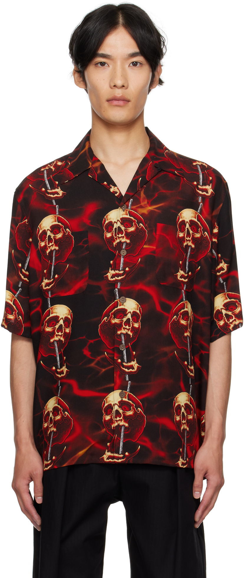 Skjorte WACKO MARIA WACKO MARIA Tattoo Studio Edition Skull Print Shirt Rød | 56TS-WM-HI15