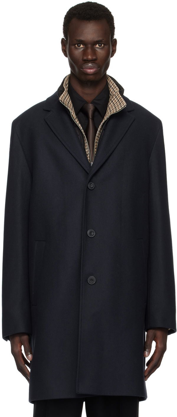 Frakker BOSS Layered Wool Blend Overcoat Mørkeblå | 50528836, 0