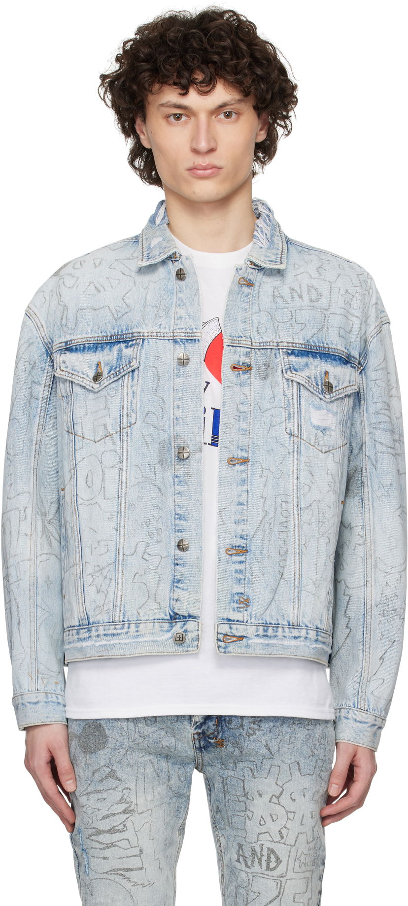 Jakke Ksubi Oh G Graffiti Print Denim Jacket Blå | MSP25JK005