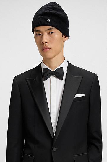 Beanie BOSS Cashmere beanie hat with logo trim Sort | 50551731, 1