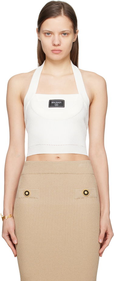 Nederdel Balmain Balmain Ribbed Knit Halter Top Beige | EF1AA380KI10, 0