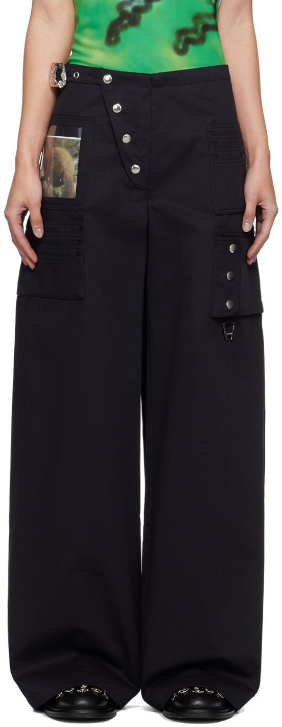 Cargo bukser Chopova Lowena Miller Wallet Black Wide-Leg Trousers Sort | 4077, 0