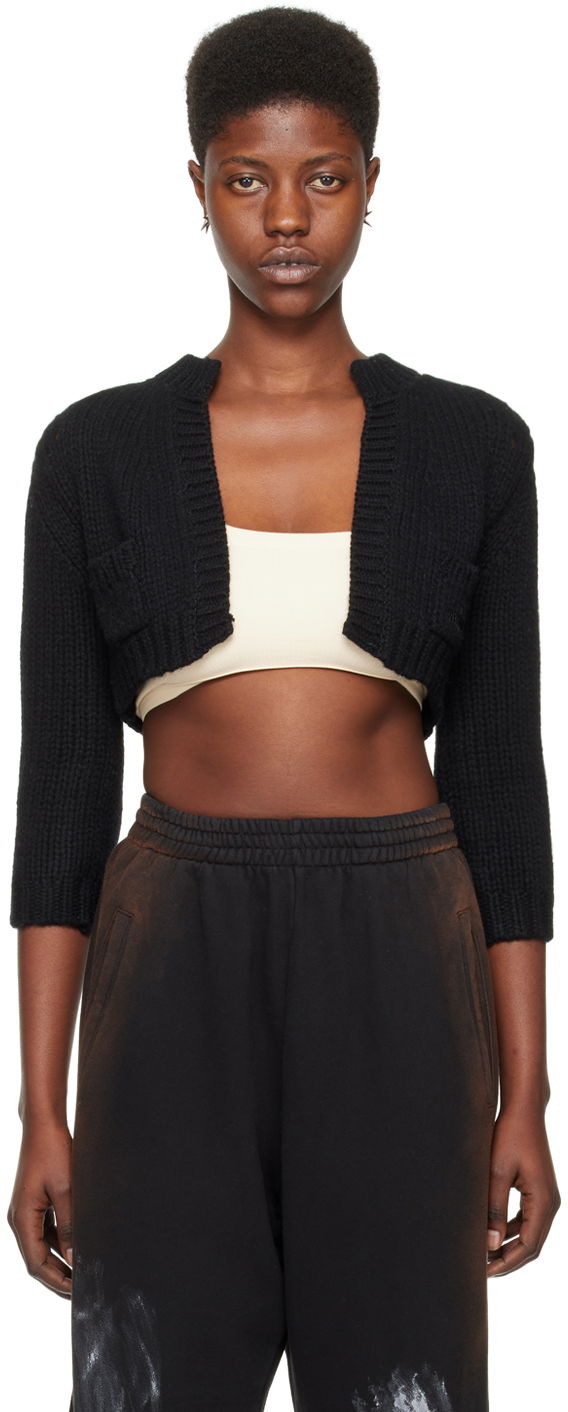 Sweater We11done Patch Pocket Cropped Cardigan Sort | WD-KC0-24-645-W-BK