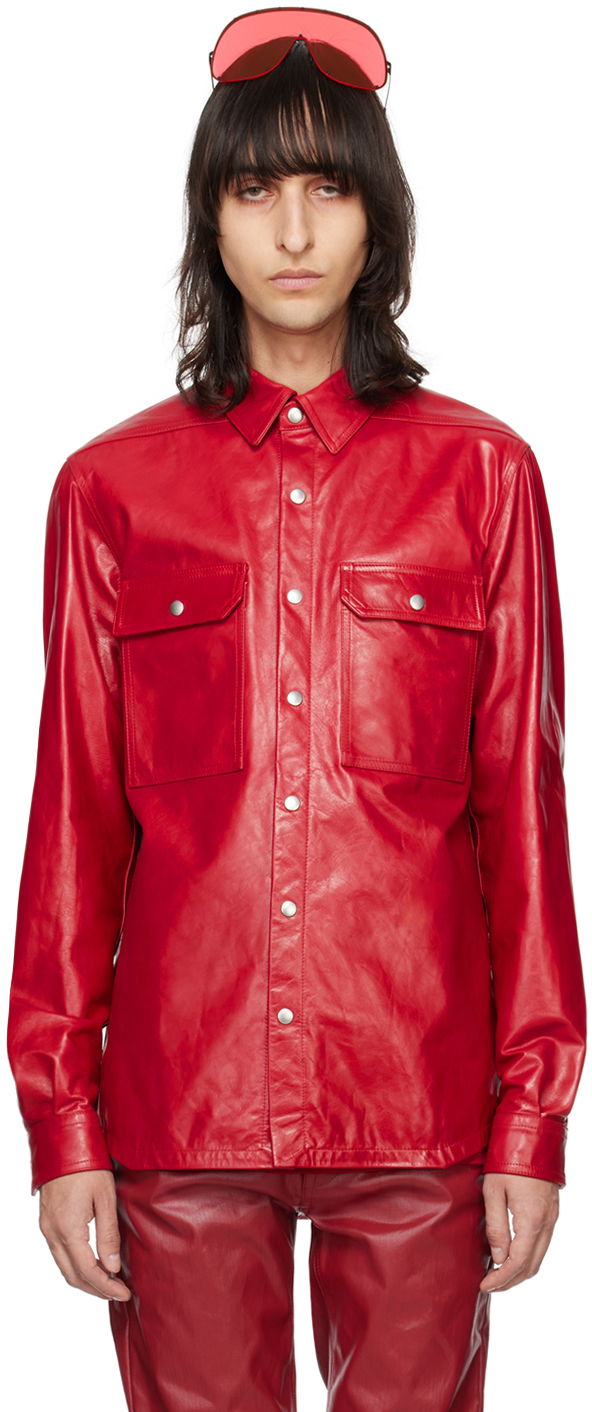 Skjorte Rick Owens Rick Owens Leather Overshirt Rød | RU01D3729 LSU