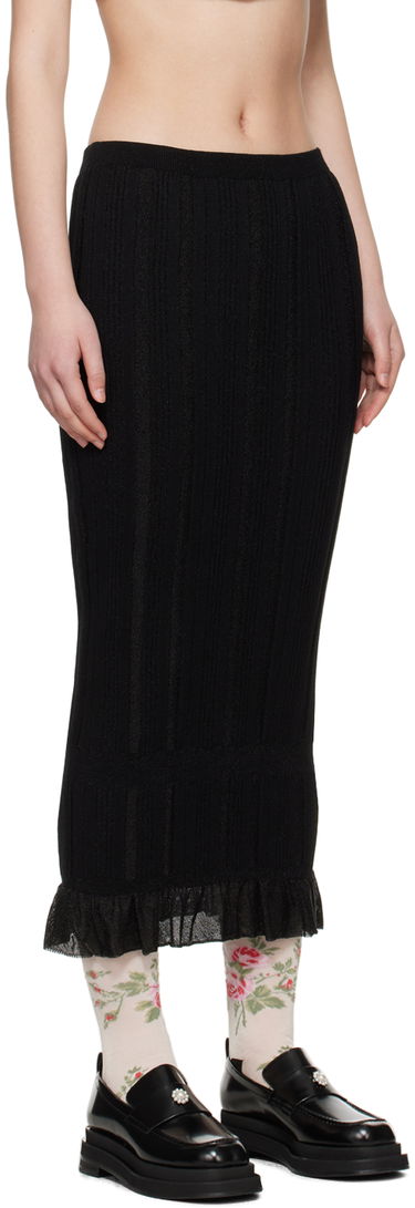 Nederdel Simone Rocha Simone Rocha Skinny Rib Frill Midi Skirt Sort | HMK35 0624, 1