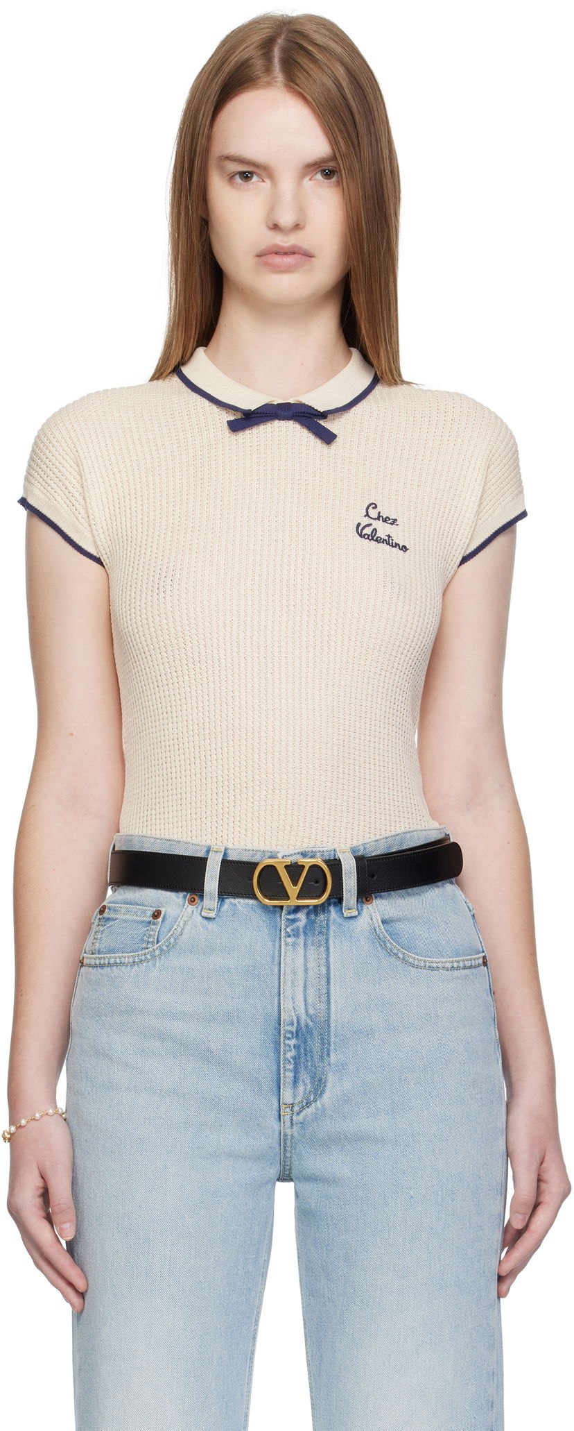 T-shirts og tank tops Valentino Valentino Cotton Knit Top Beige | 7B3KC66T9JV