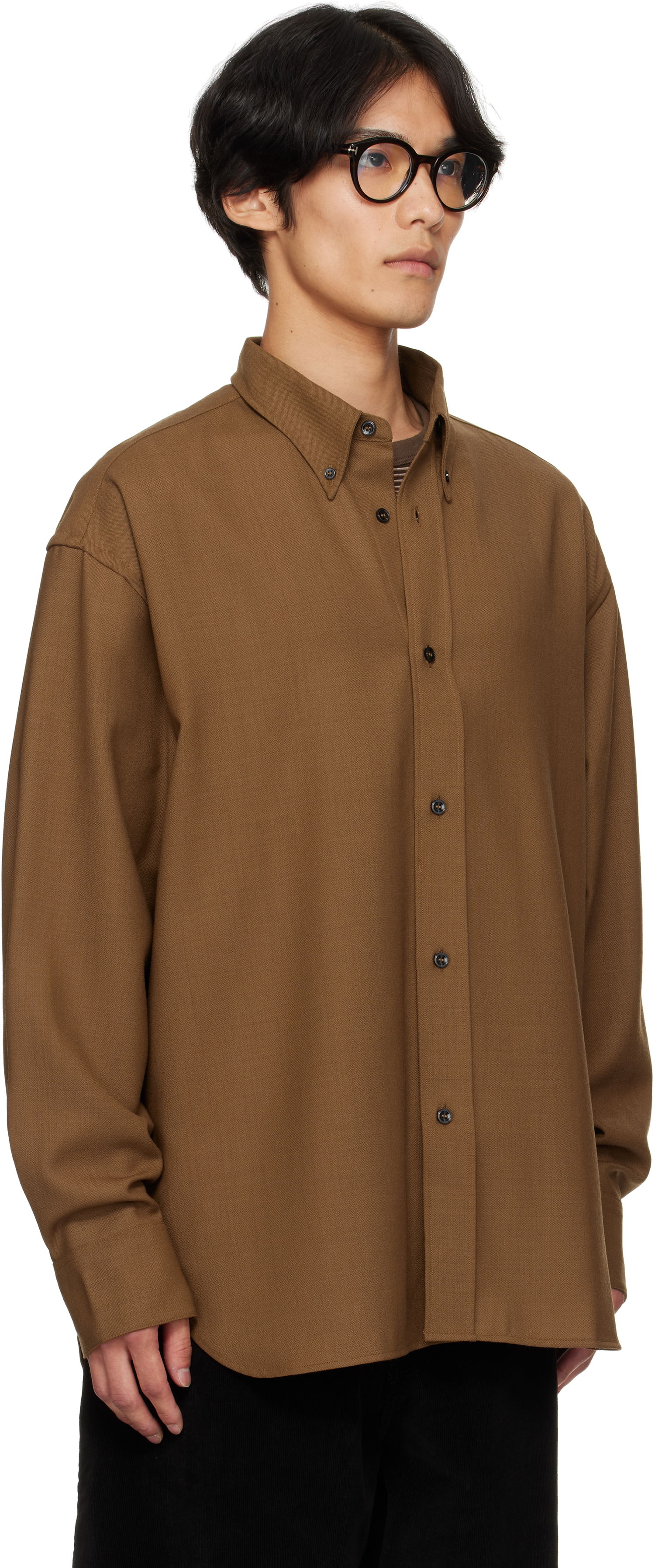 Skjorte Studio Nicholson Studio Nicholson Jude Button-Down Shirt Brun | JUDE SNM - 884, 1