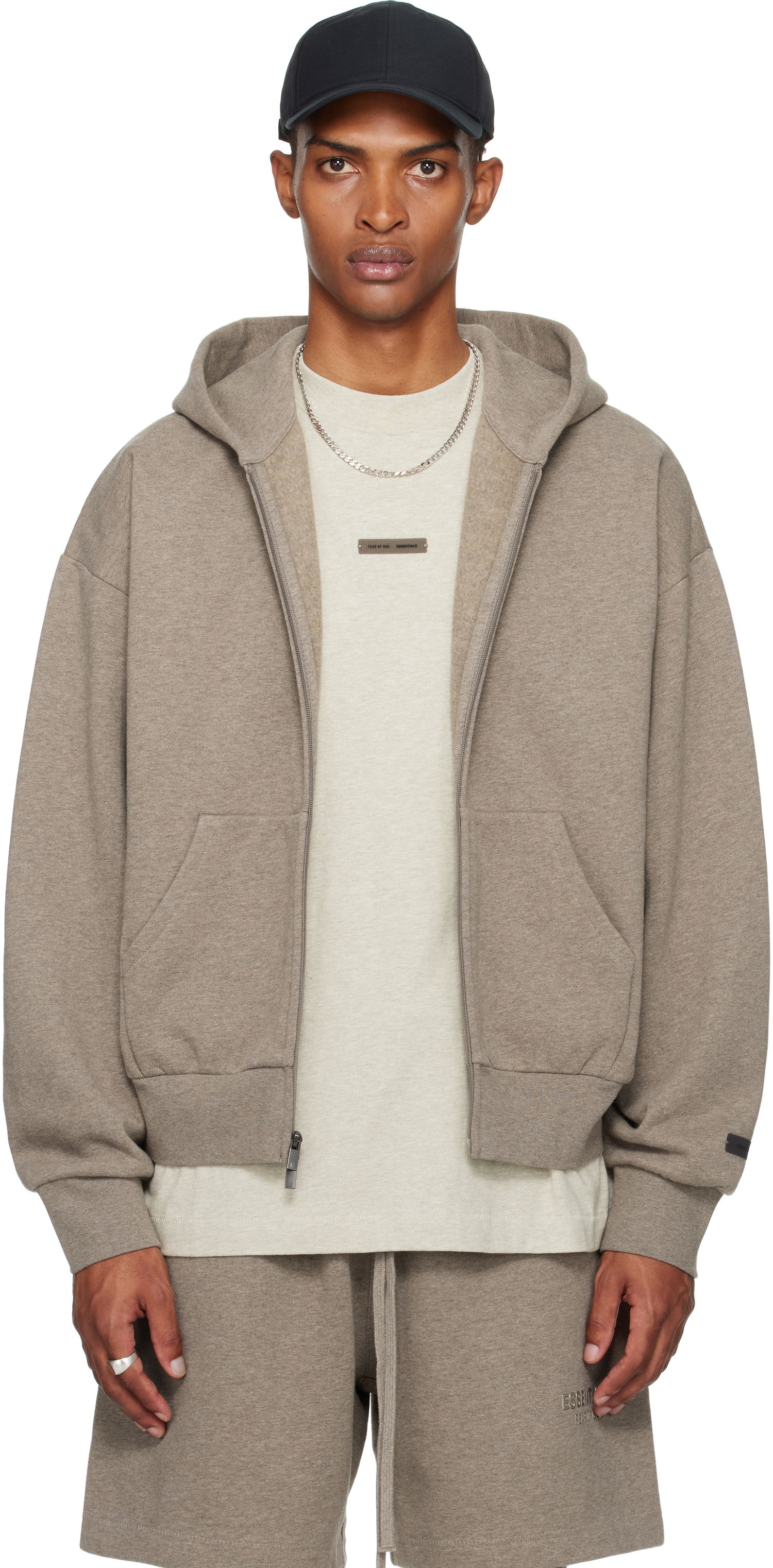 Sweatshirt Fear of God Fear of God ESSENTIALS Classic Fit Fleece Zip-Up Hoodie Grå | 192SP254783F, 0