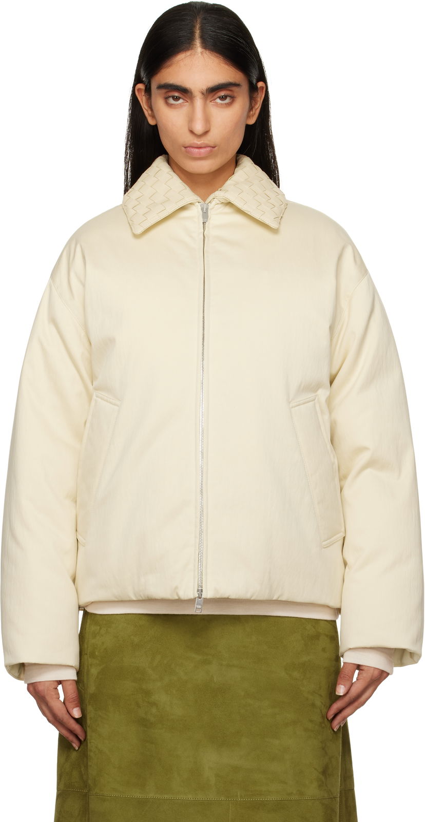 Puffer jakke Bottega Veneta Cotton Twill Down Puffer Jacket Beige | 809558 V1X50