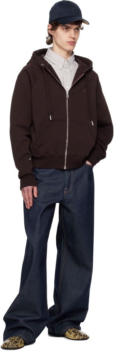 Sweatshirt AMI AMI Paris Ami de Coeur Zip-Up Hoodie Brun | HSW474.747, 3