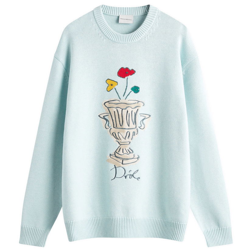 Sweater Drôle de Monsieur Crew Knit with Vase Embroidery Blå | F-PO174-WO023-LBE