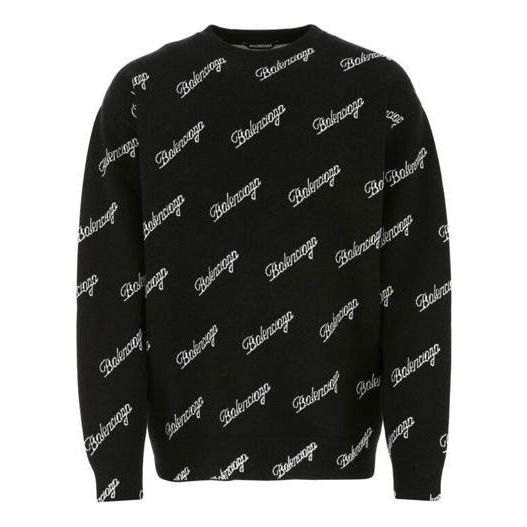 Sweater Balenciaga All Over Script Logo Knit Sweater Sort | 646493T41121070, 0