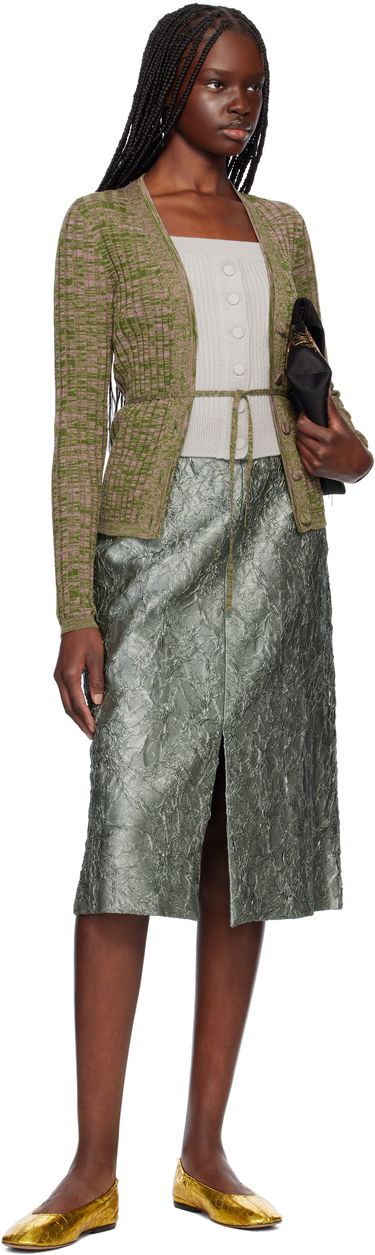 Sweater Dries Van Noten Dries Van Noten Rib-Knit Tie Cardigan Grøn | 251-011229-1716, 3
