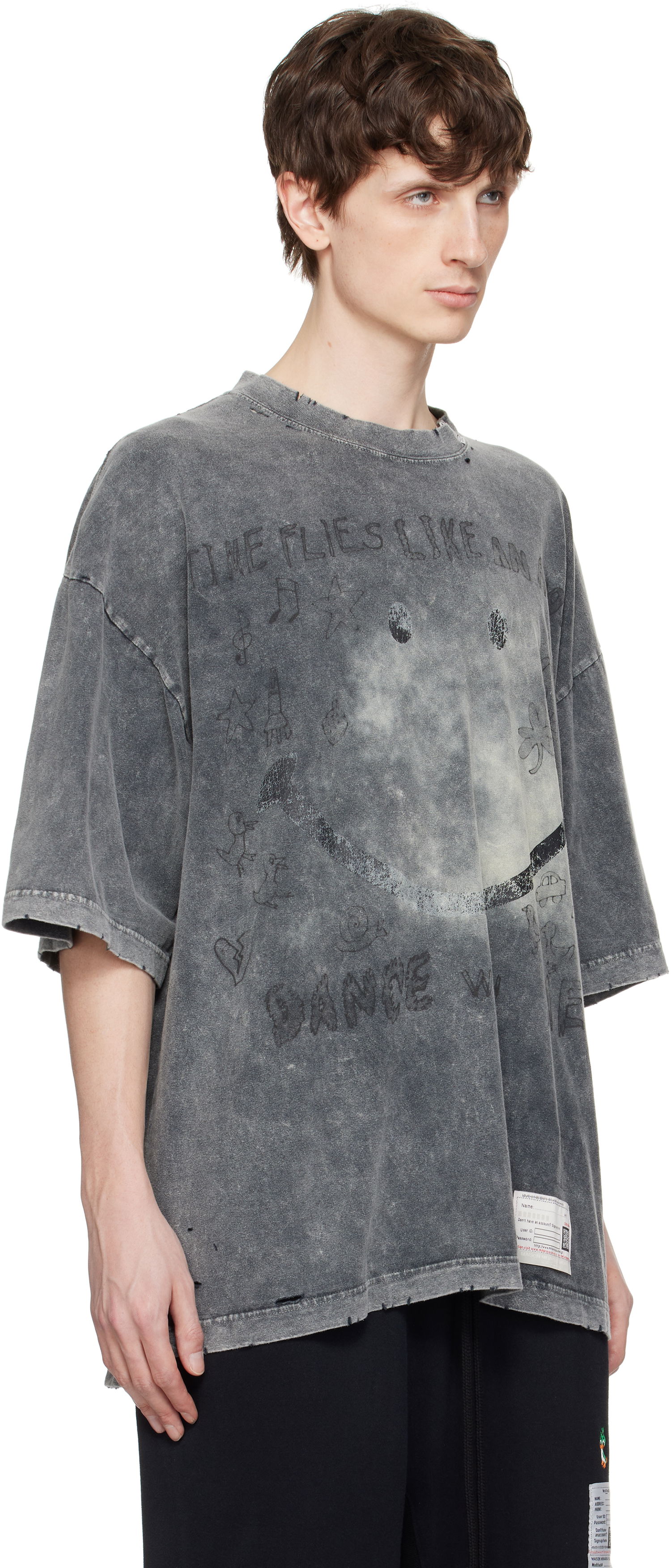 T-shirt Maison MIHARA YASUHIRO Maison MIHARA YASUHIRO Bleached Smily Face Print T-Shirt Grå | A14TS622, 1