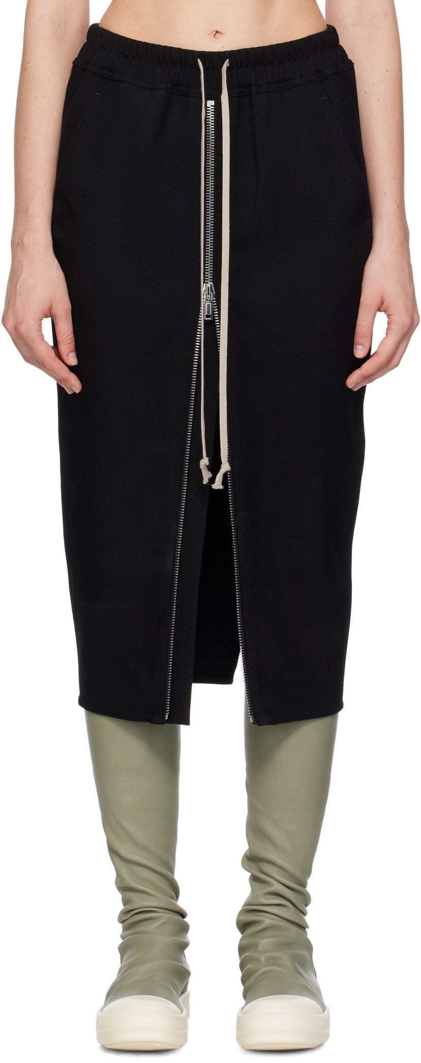 Nederdel Rick Owens Rick Owens Zipped Short Pillar Midi Skirt Sort | RP02E4375 WD