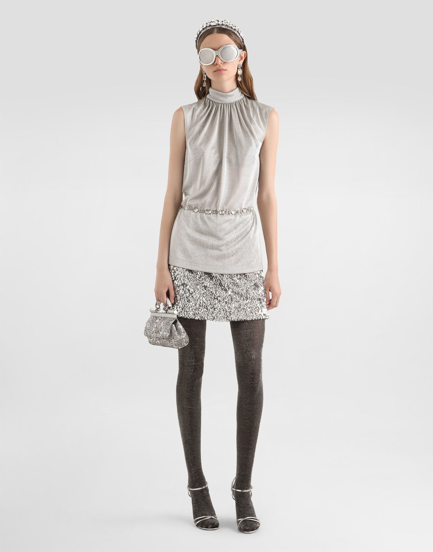 Jersey Dolce & Gabbana High-Neck Lamé Jersey Top Metalisk | F7BD5THU7WCS0998, 1