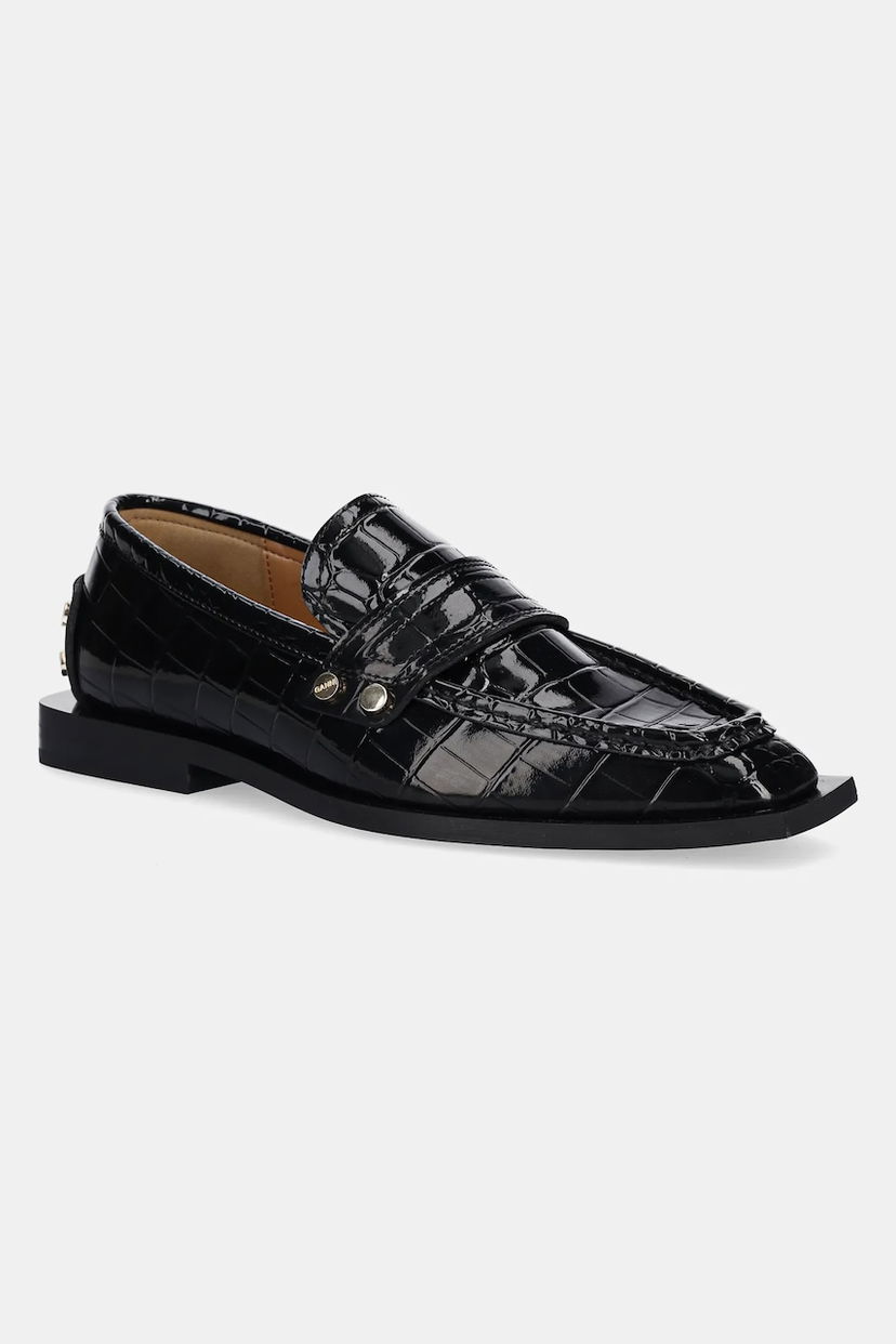 Sneakers og sko GANNI GANNI Studs Square Toe Shiny Croco Loafers Sort | S3014