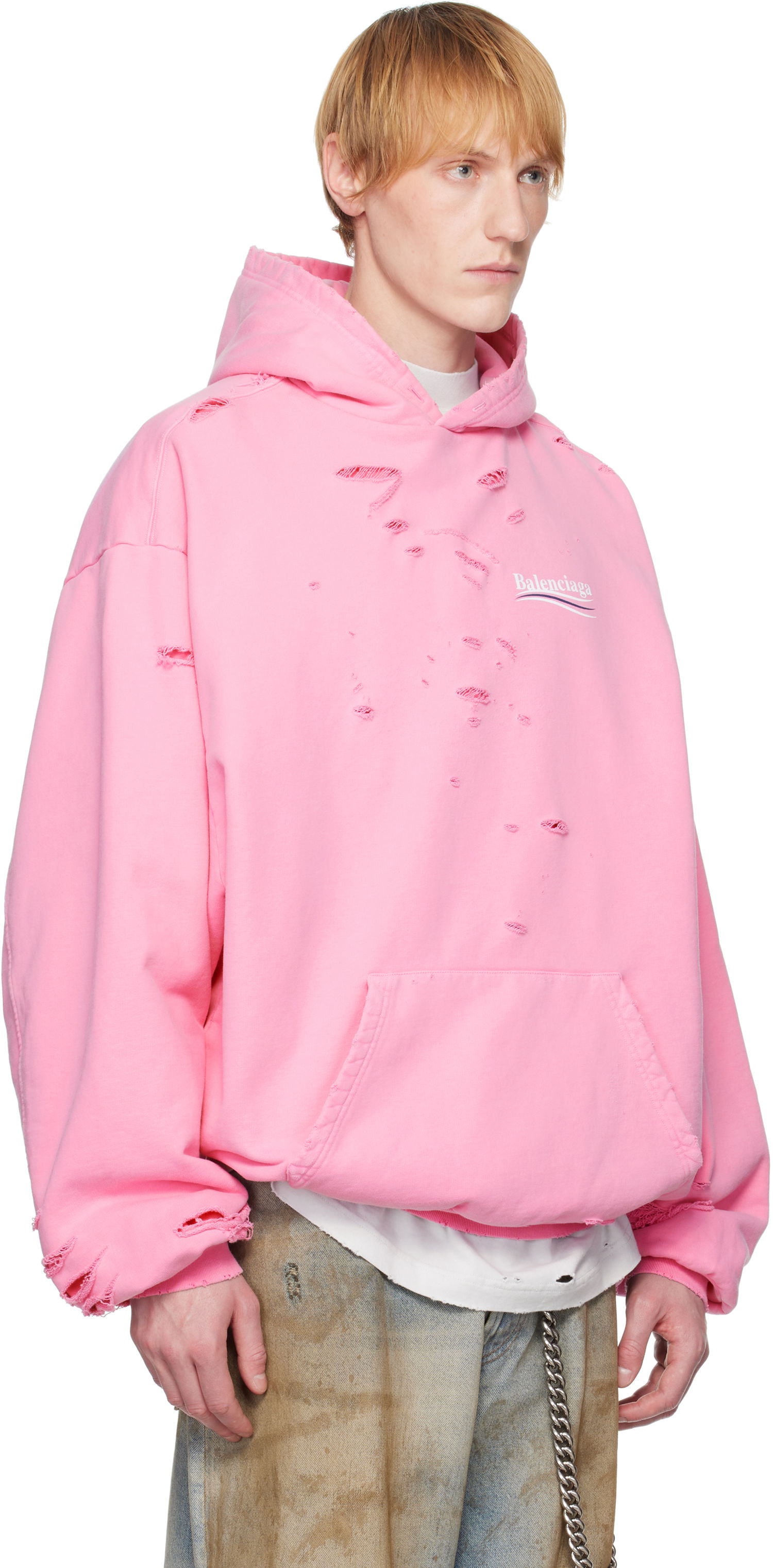 Sweatshirt Balenciaga Balenciaga Political Campaign Destroyed Hoodie Lyserød | 818557TRVP9, 1