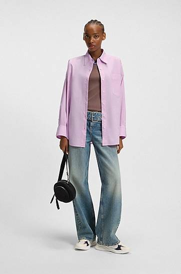 Skjorte BOSS Oversized Cotton Poplin Blouse Lyserød | 50542970, 1