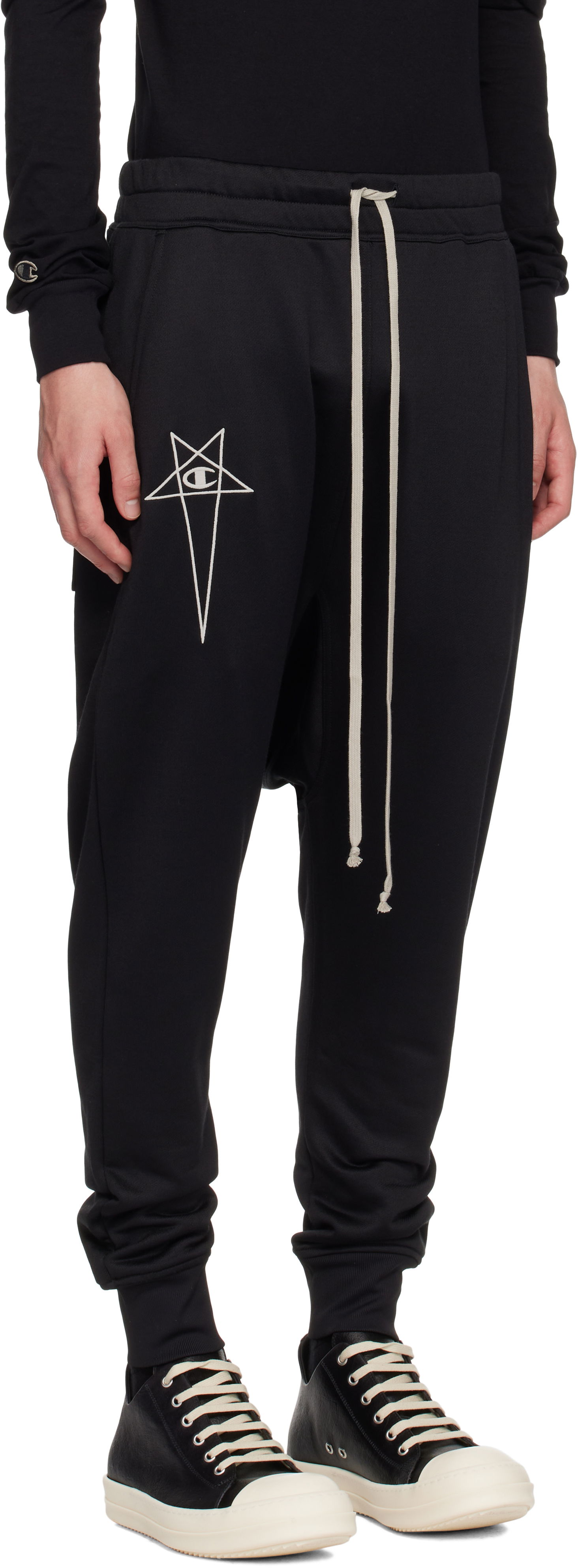 Joggingbukser Rick Owens Rick Owens Champion Edition Prisoner Drawstring Sweatpants Sort | CM01E1689 CHJS SHINY SWEAT JERSE, 1