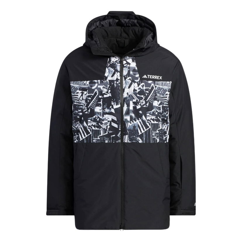Puffer jakke adidas Originals Pattern Printed Hooded Down Jacket Sort | IJ5970