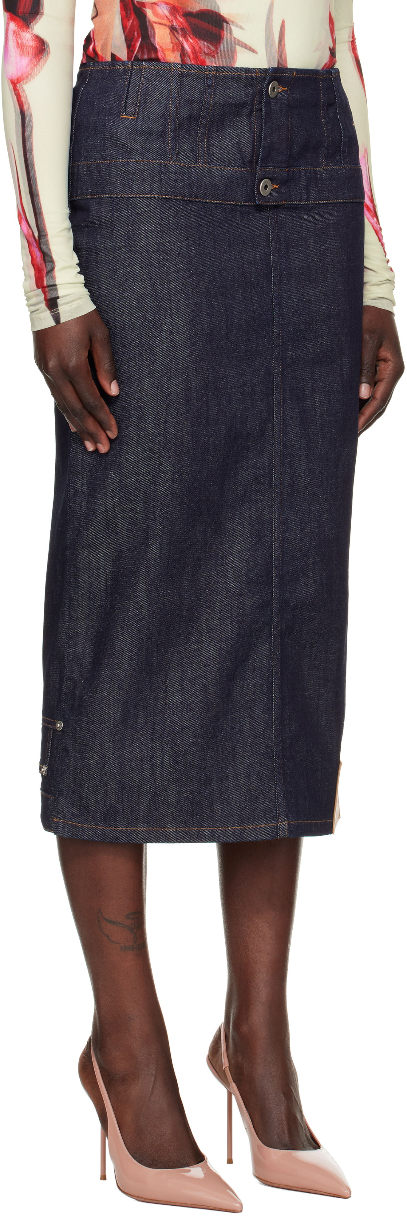 Nederdel Jean Paul Gaultier Jean Paul Gaultier 'The Inverted' Denim Midi Skirt Blå | 25/33-F-JU146-D019-55, 1