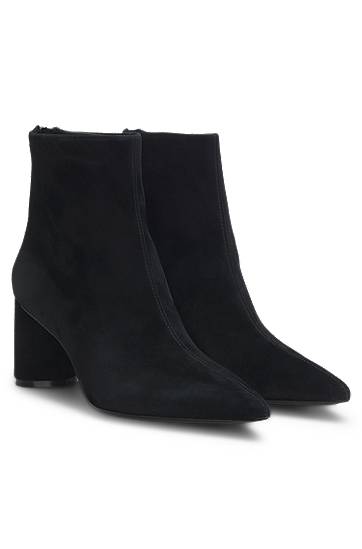 Sneakers og sko BOSS Suede Ankle Boots with Block Heel and Pointed Toe Sort | 50548812, 0