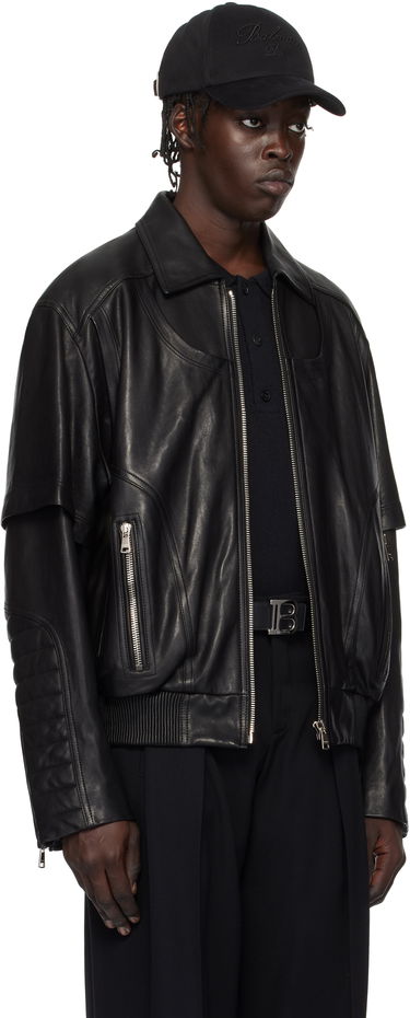 Bomberjakke Balmain Balmain Layered Leather Jacket Sort | EH1TF936LC62, 1
