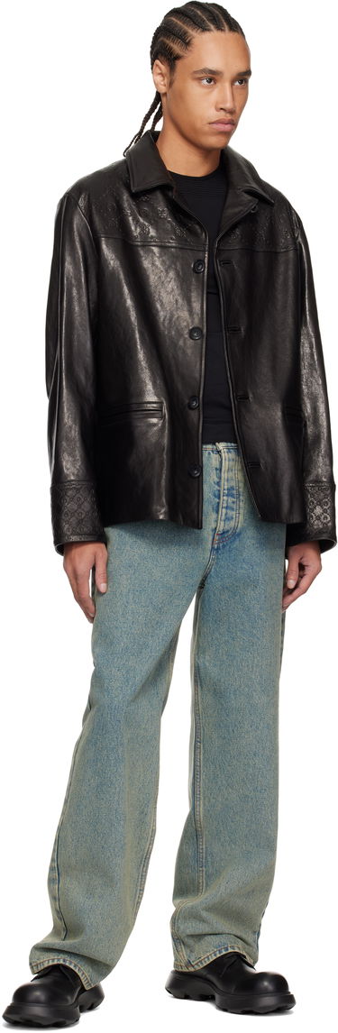 Jakke Marine Serre Marine Serre Monogram Embossed Boxy Leather Jacket Sort | MJA065B RLEA0021, 3