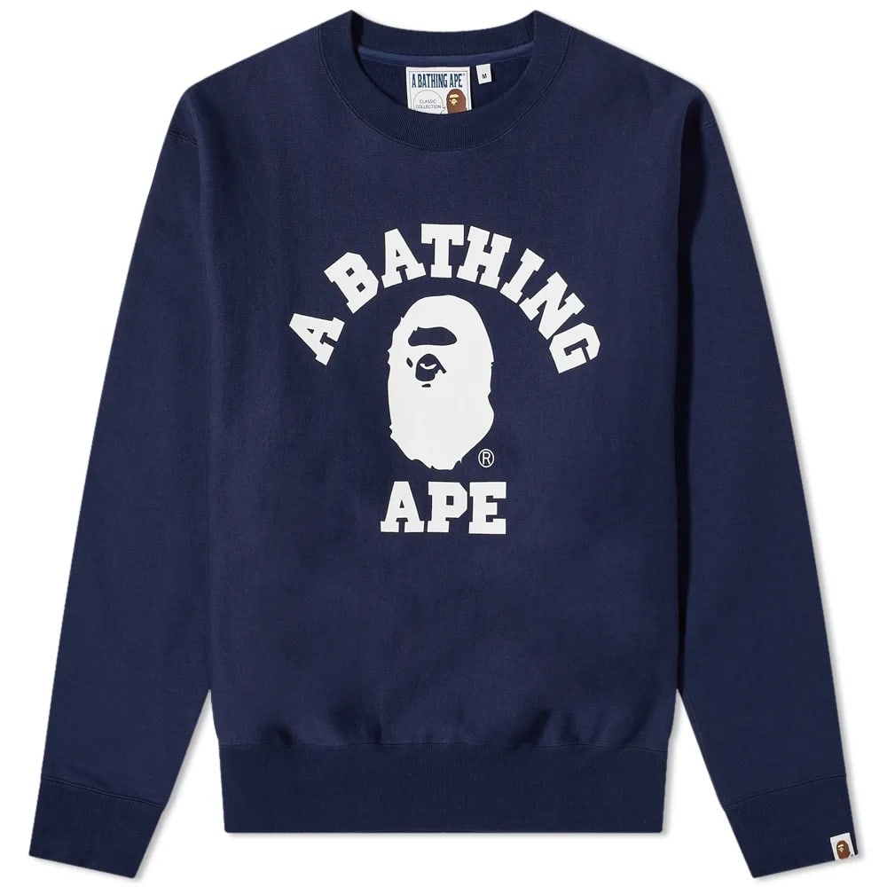 Sweatshirt BAPE A Bathing Ape College Relaxed Fit Crew Sweat Mørkeblå | 001SWI801011M-NVY, 0