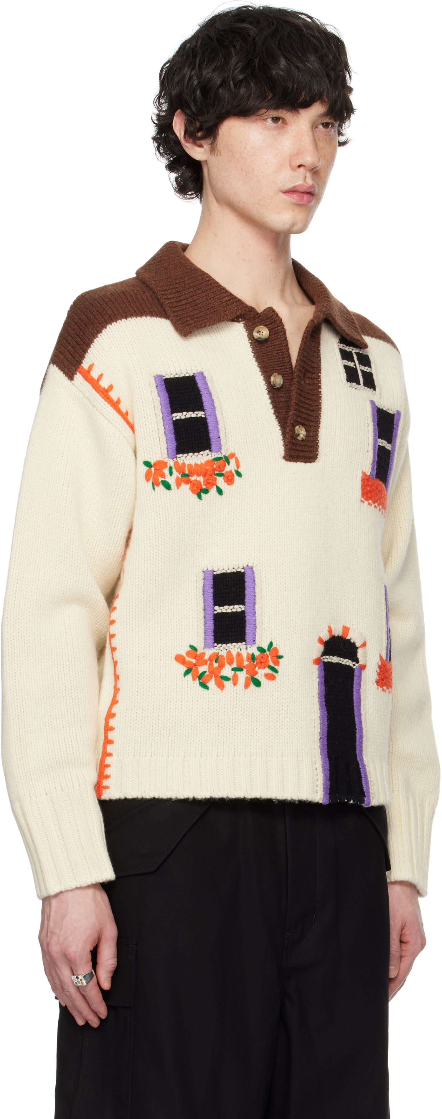 Sweater JW Anderson JW Anderson House Intarsia Polo Sweater Flerfarvet | KW1347-YN0413, 1