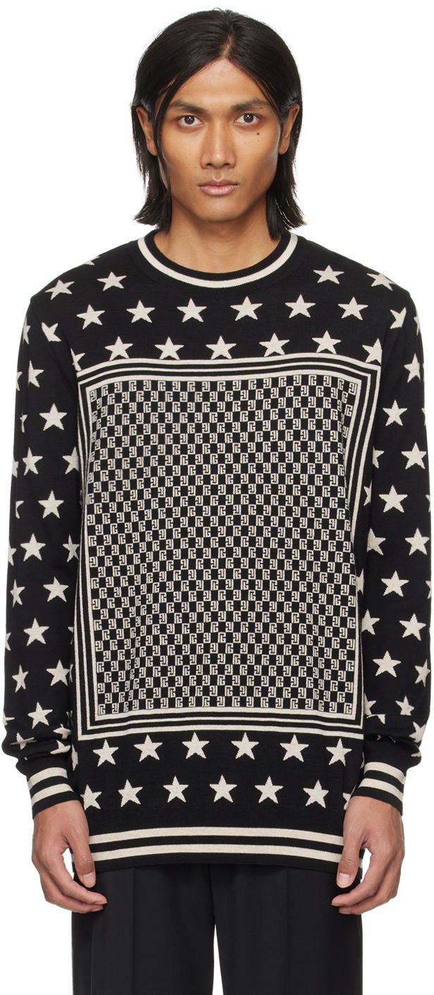 Sweater Balmain Mini Monogram Stars Sweater Sort | CH1KD000KF77, 0