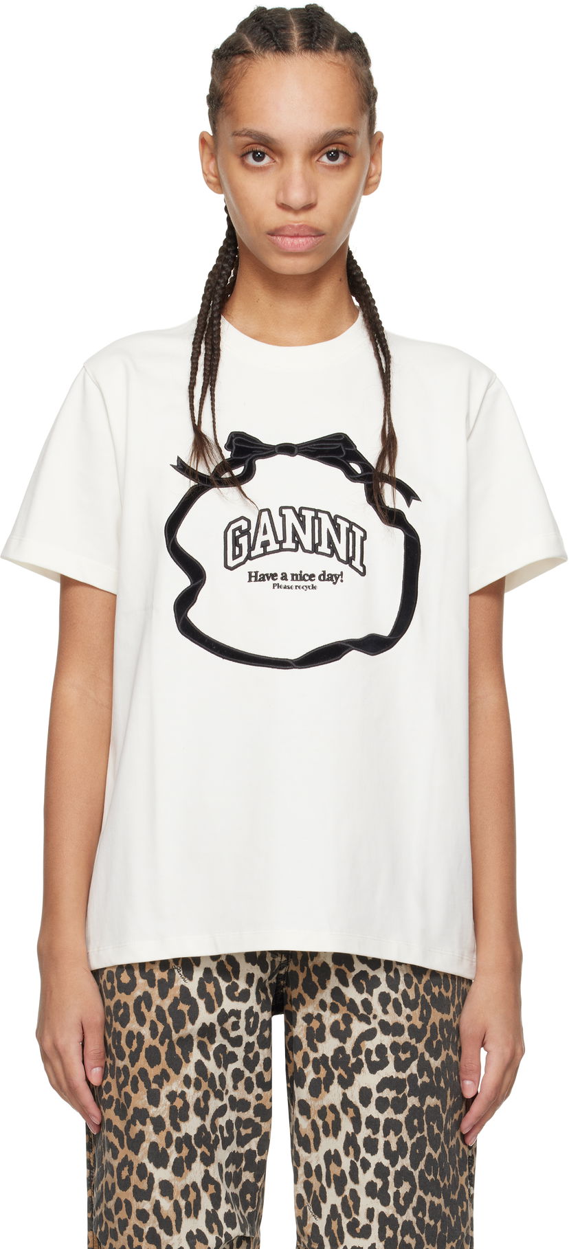 T-shirt GANNI GANNI Heavy Cotton Bow Relaxed T-Shirt Hvid | T4110