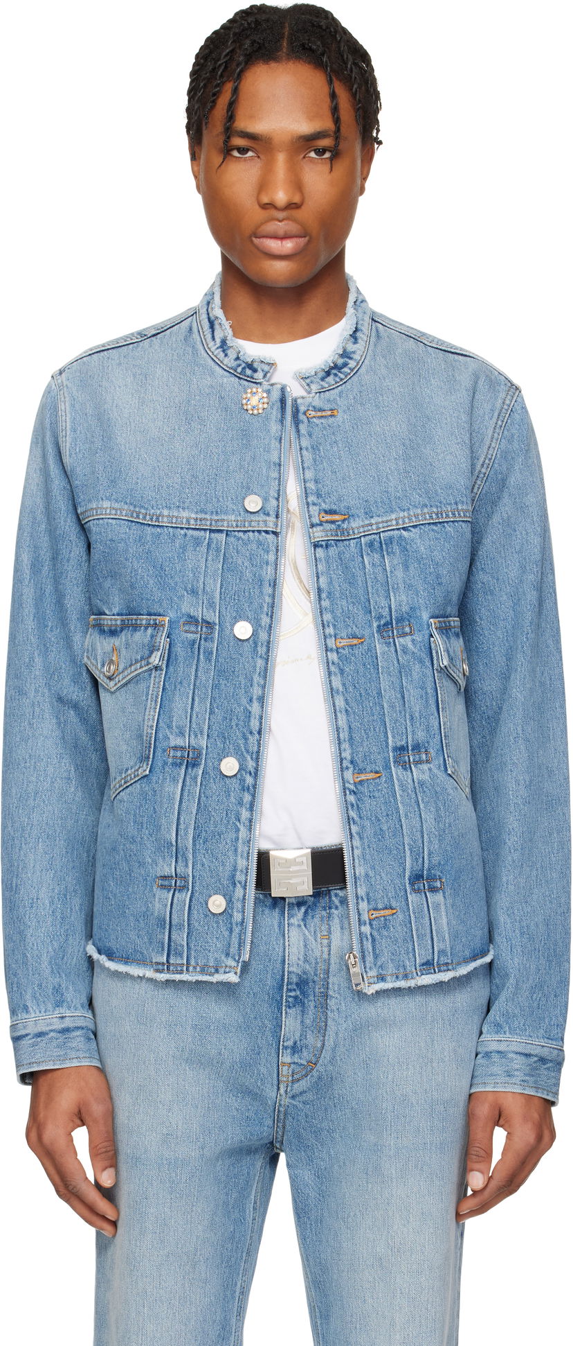 Jakke Givenchy Givenchy Reworked Biker Denim Jacket Blå | BM01BE5YCH415