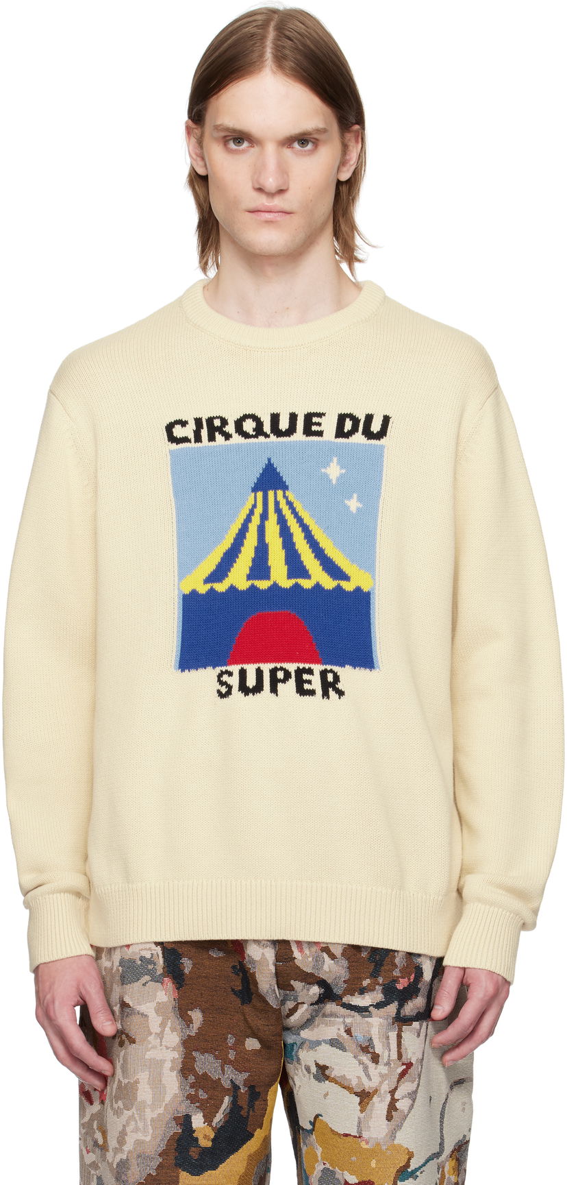 Sweater KidSuper KidSuper 'Super' Tent Graphic Sweater Beige | SS25-SW-13