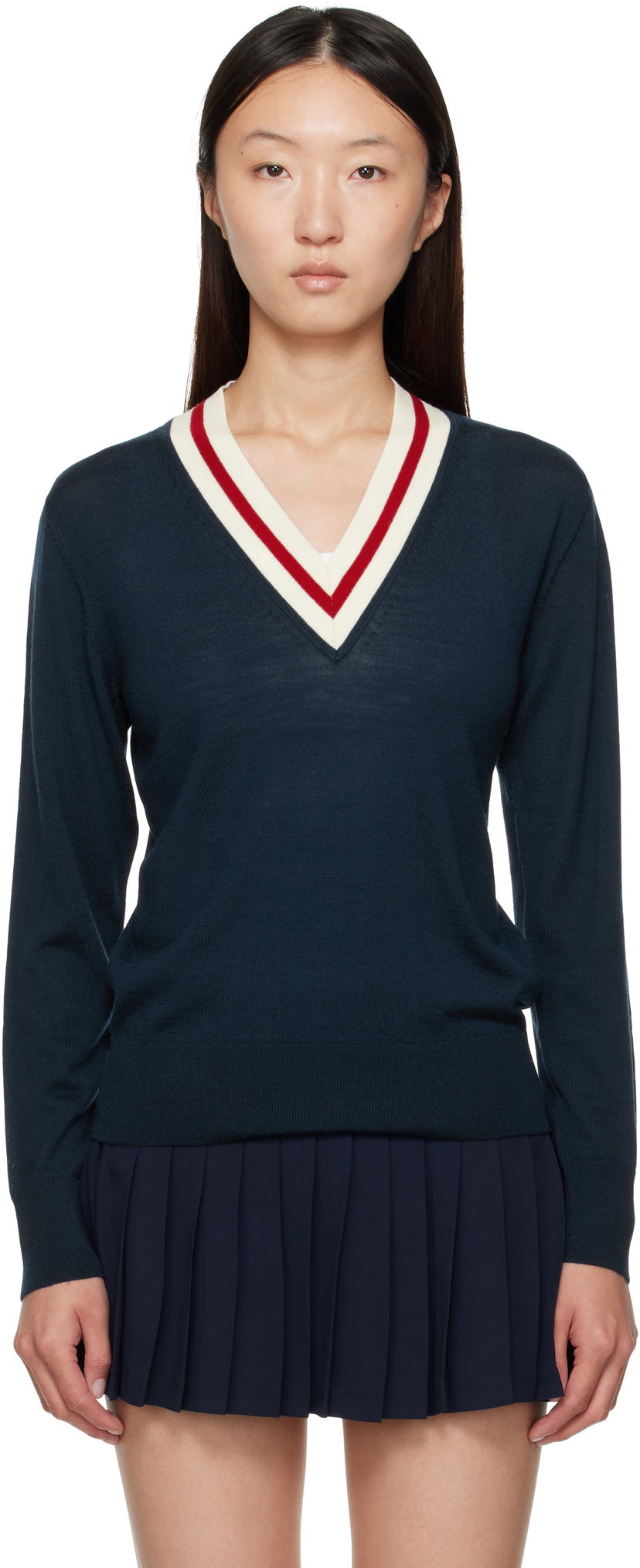 Sweater Sporty & Rich Sporty & Rich Minimalist V-Neck Sweater Mørkeblå | WS070602302BL117