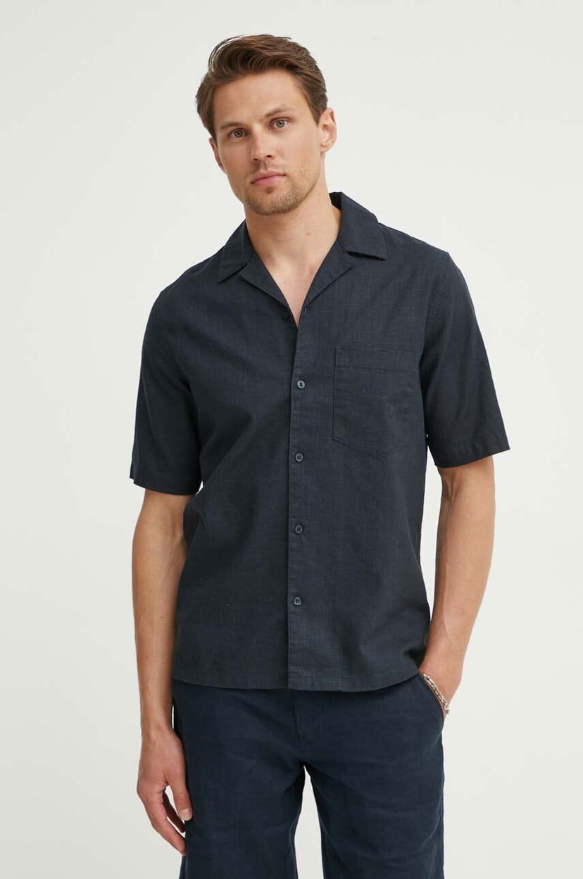 Skjorte Samsoe Samsoe Samsoe Samsoe SAOSCAR Linen Blend Resort Shirt Mørkeblå | M24200074